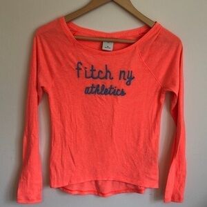 ABERCROMBIE kids orange and flue embroidered tee M